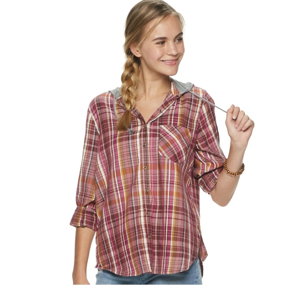 🆕 MUDD hooded plaid shirt